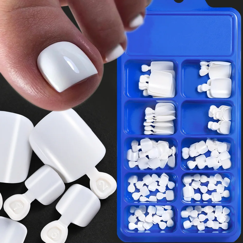 120 Pieces 12 Sizes Press on Toenails Glossy White Press on Nails Short Square Fake Toe nails Full-Cover False Toenails for Wome