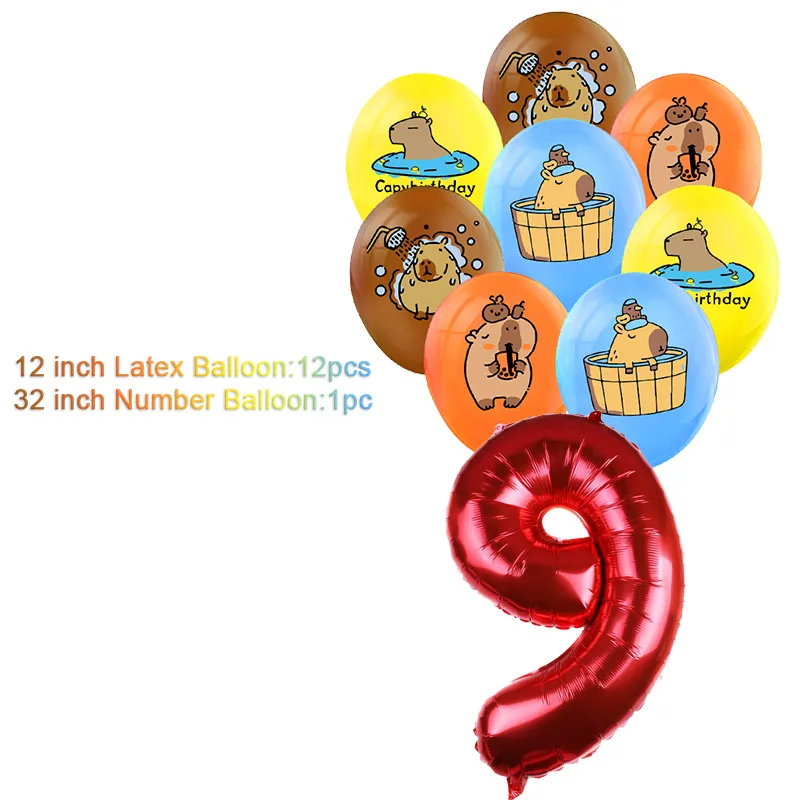 Cartoon Cute Capybara Theme Birthday Party Decoration Number Aluminium Film Balloon Baby Shower Photography Props Girl Kid Gift