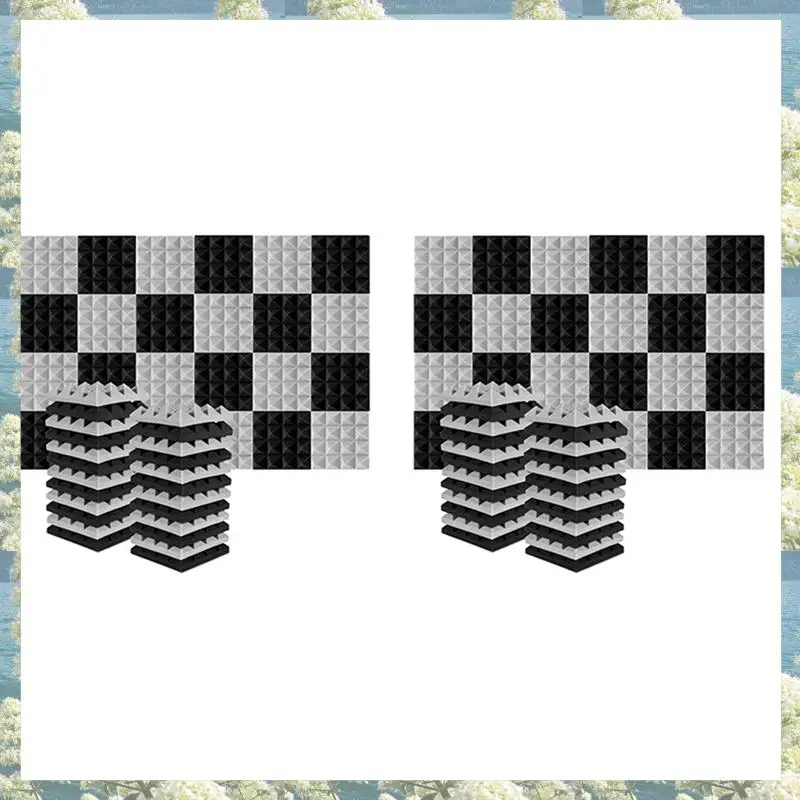 

48Pcs 25X25x5cm Studio Acoustic Soundproof Foam Pyramid Noise Insulation Sound Absorption Treatment Panels Black+Gray