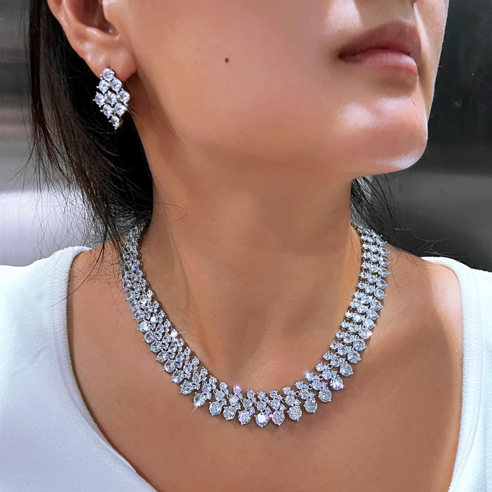 

CWWZircons Роскошные новые нигерийские африканские циркониевые свадебные ожерелья и серьги для женщин, вечерние ювелирные аксессуары T0527