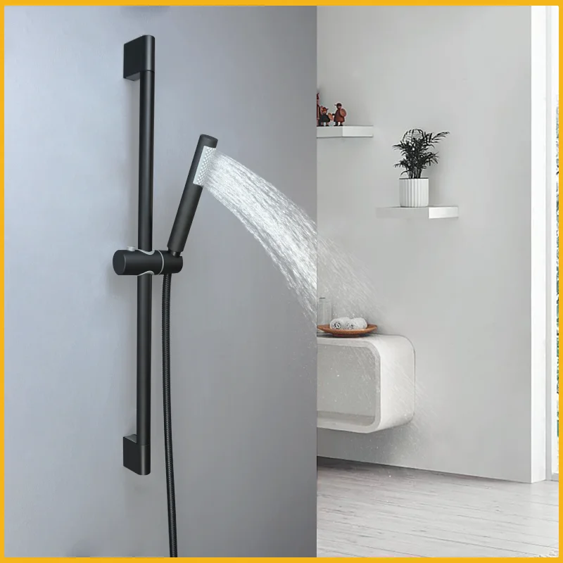 Brushed Gold Simple Bathroom Shower Head Wall Mounted Adjustable Shower Rod Brass Round Handheld Shower Bathroom Accessories