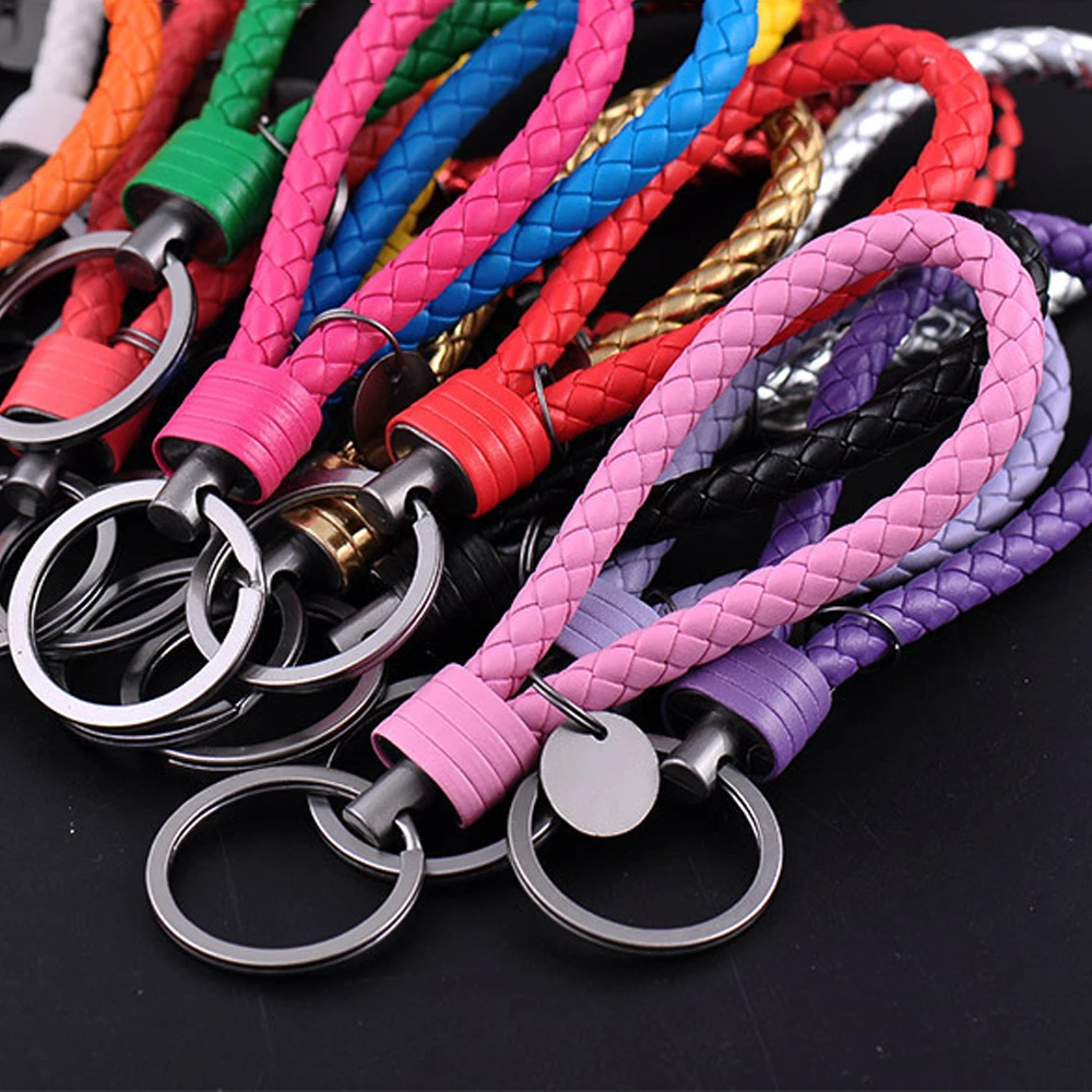 Multicolor Pu Leather Woven Rope Keychain For Men Women Car Key Holder DIY Handbag Ornaments Handmade Keyring Accessories Gift