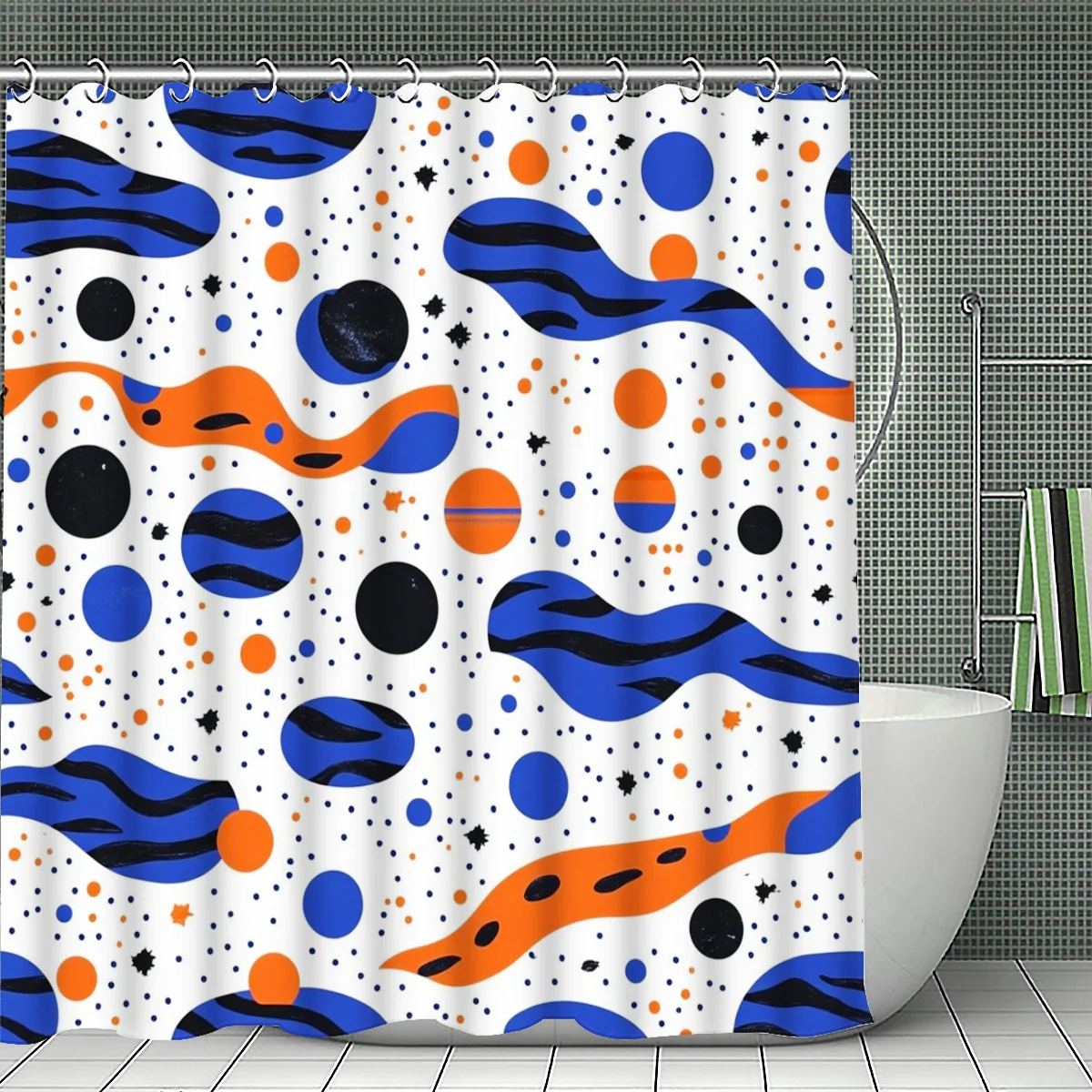 

Абстрактная занавеска для душа с изображением космических волн и планет, 1 шт., с 12 крючками, для ванной комнаты, домашнего декора, полиэстер, 2D плоская печать, 70,8x70,8 дюймов