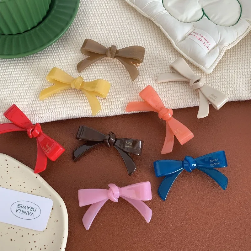 

Solid Color Acetate Bow Hair Clips Korean Style Side Bangs Barrettes for Teen Girls Cute Versatile Non Slip No Damage Daily New
