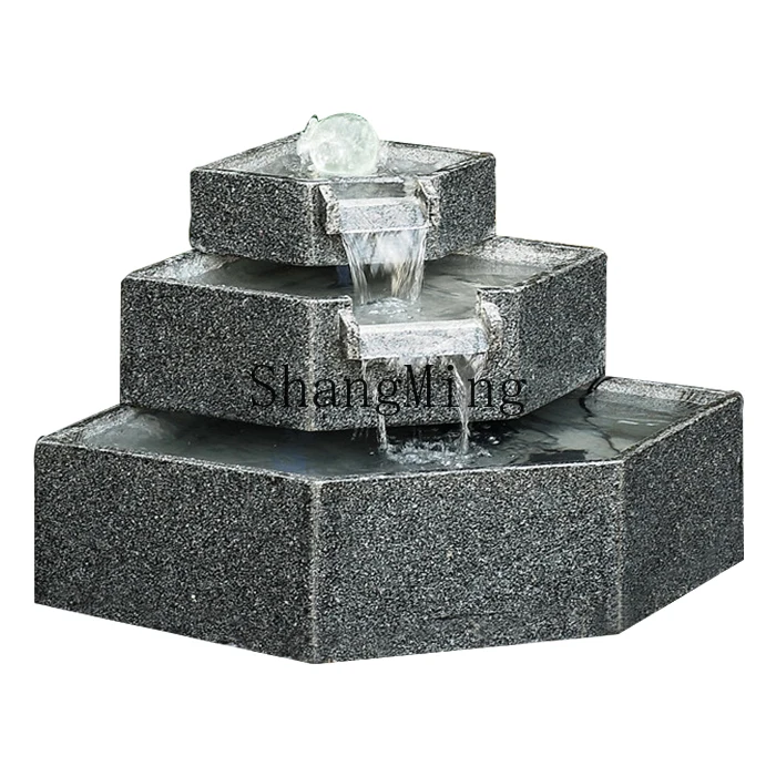 

HJ granite water curtain wall, stone carving, flowing water fountain, stone basin decoration, flowing water lucky ornament