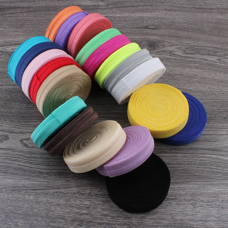 50Y OEM 5/8 Shiny Solid Highly-flexible Nylon Folded Over Elastic Ribbon Stretch FOE for Hair Tie/Hair Bows/Elastic Headbands