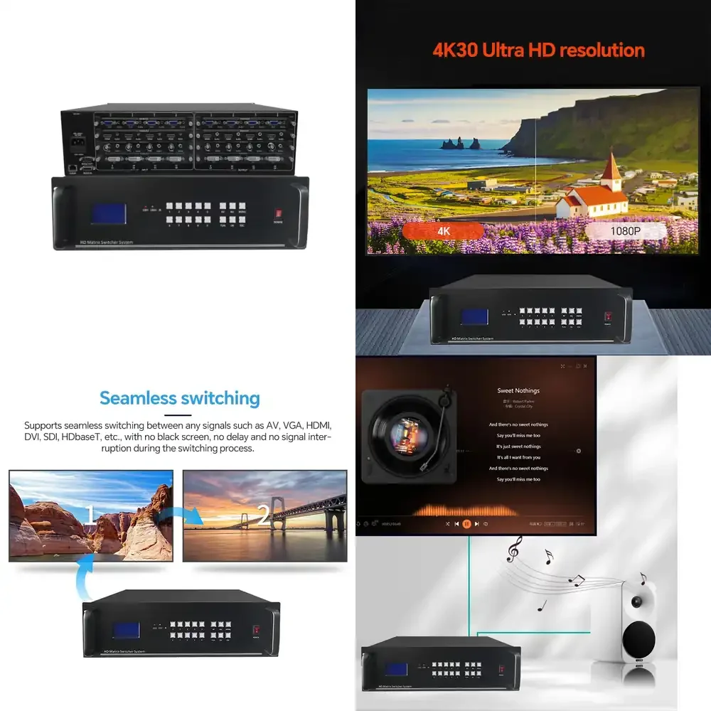 Micagent 16x16 HDM I DVI VGA Hybrid Matrix Switcher 4K30 Seamless Metal Video Matrix Switcher 1 Year Warranty for Multimedia