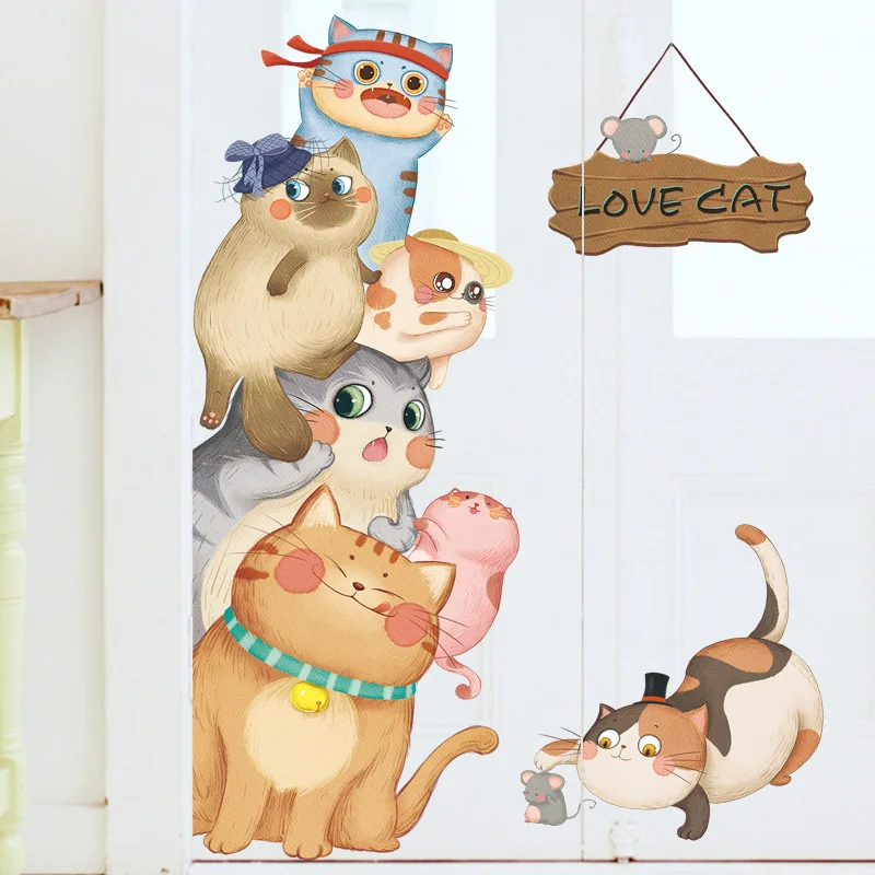 

Cartoon Children's Room Bedroom Wall Decoration Cat Room Door Sticker Kindergarten Wall Stickers Self-Adhesive Removable