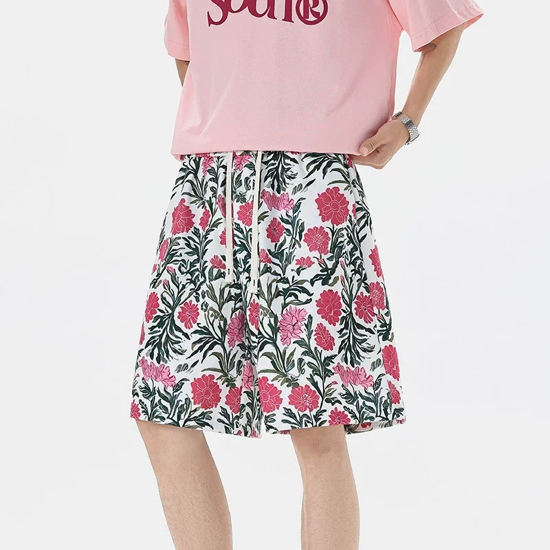 Man Shorts Summer 2026 Vintage Cheap Bermudas Masculinas Original Floral Printed Drawstring Loose Beach Shorts Mens Streetwear