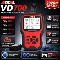 ANCEL VD700 Professional OBD2 Scanner for VW for Audi for Seat for Skoda Oil EPB SAS TPMS Reset Full System Code Reader