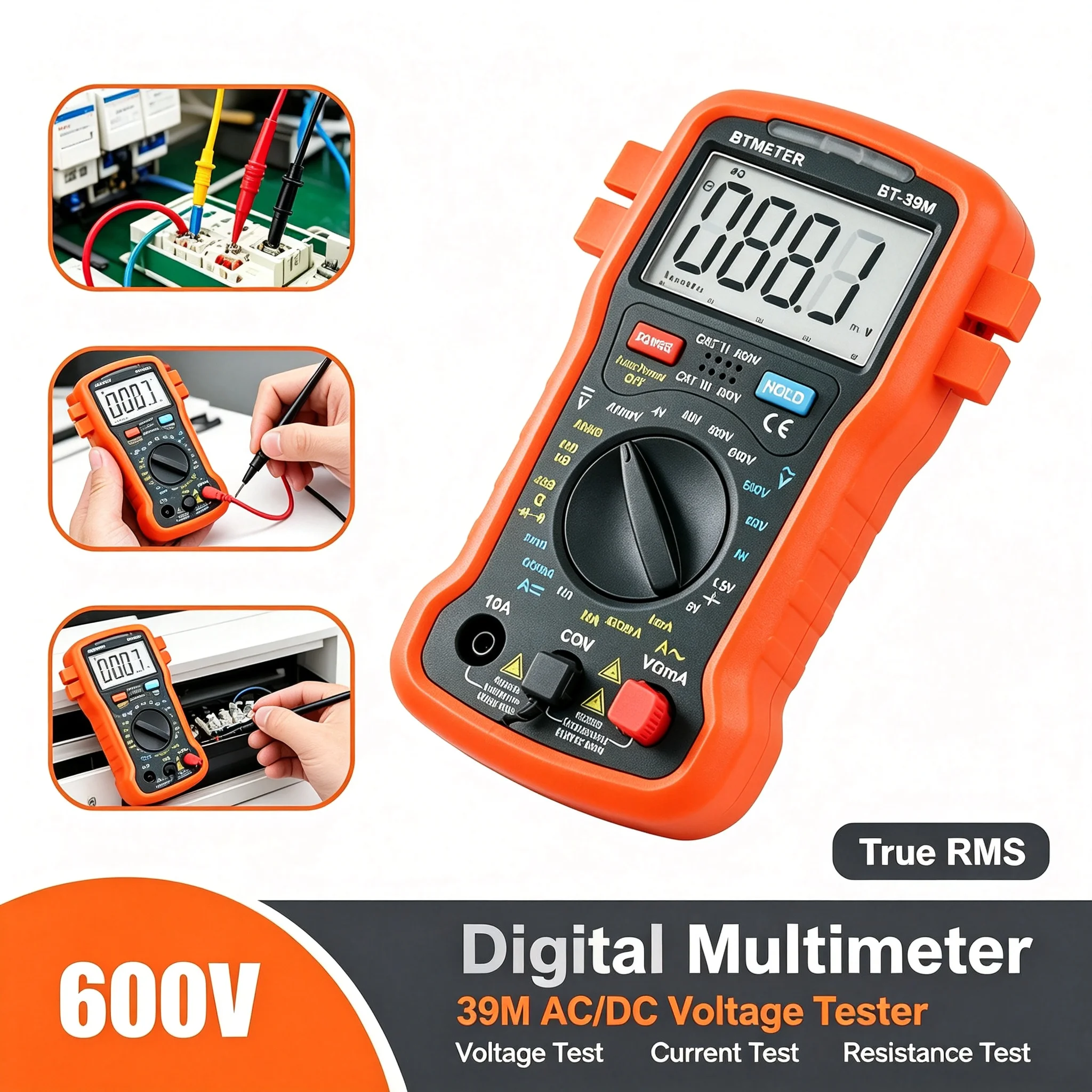 39M Digital Multimeter 4000 Counts True RMS AC DC Voltage Current Resistance Battery Tester for Electrical Repair Tool