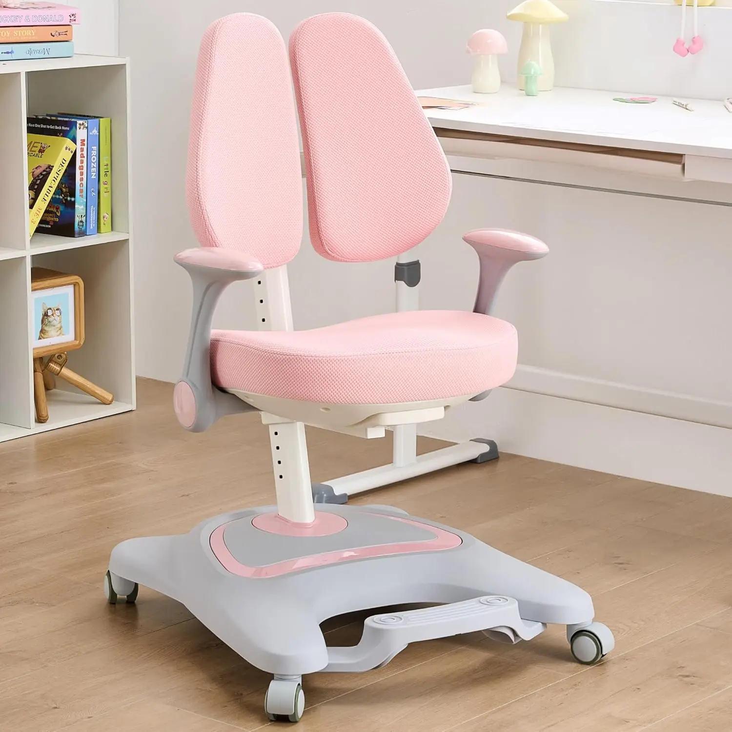 

Height Adjustable Kids Desk Chair Double Back Support Multifunctional Use For Study Work Dining Fit Kids Petite Adults Pink