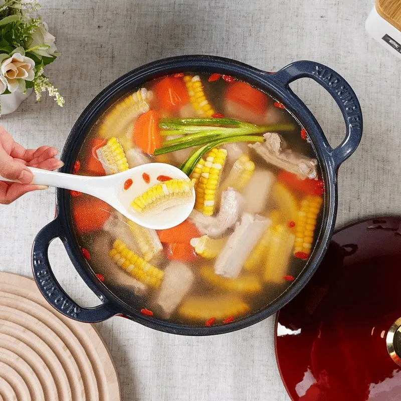 Enamel Pot,23CM Thickened Cast Iron Stew Pot,Household Enamel Braiser,Healthy Enamel Soup Cooking Pot,All Stoves Compatible