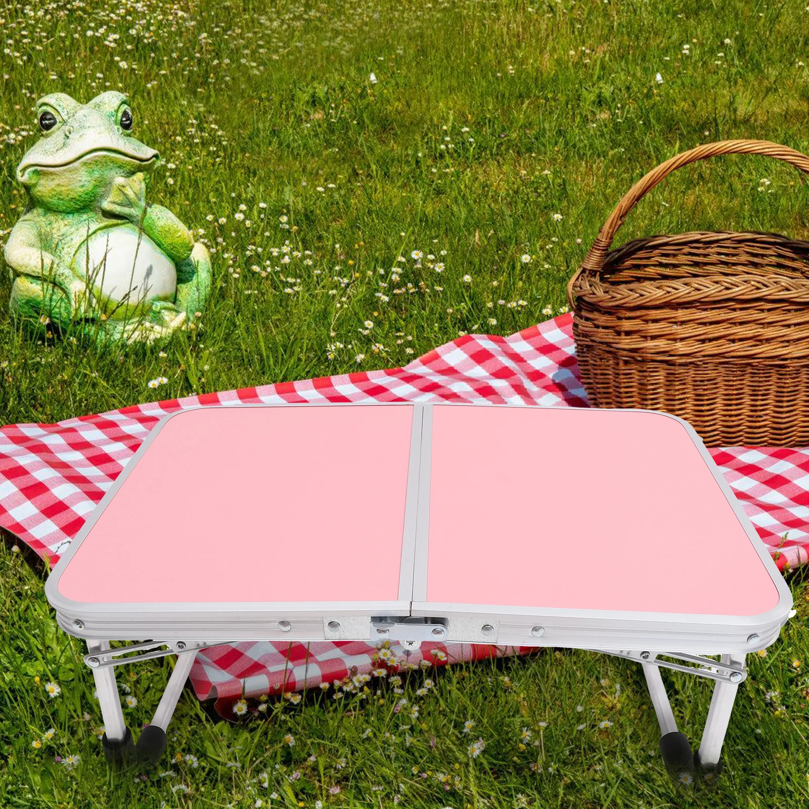 

Aluminum Alloy Foldable Table Rectangle Bedside Desk Pink Middle Size Portable Study Dining Dorm Camping Wear Resistant Stable