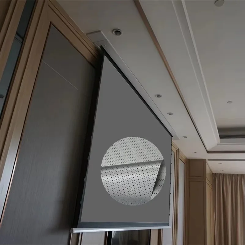 FUTURE Electric In-Ceiling Projector Screen With 3D Perforated Acoustically Transparent Grey Fabric, FTIC-ATG3
