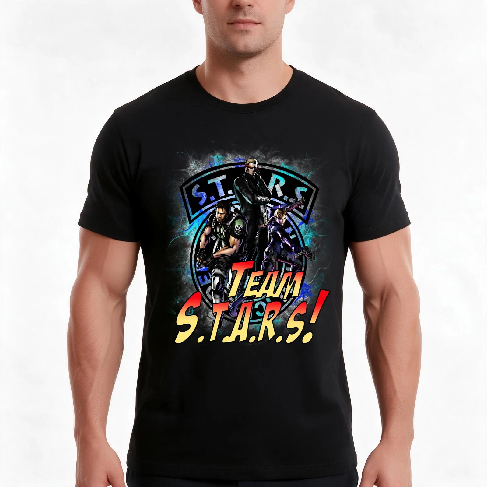 TEAM STARS! MVC3 edition! Albert, WESKER, Jill VALENTINE and Chris REDFIELD T-Shirt, Summer Casual Cotton Tee, Unisex Men Women