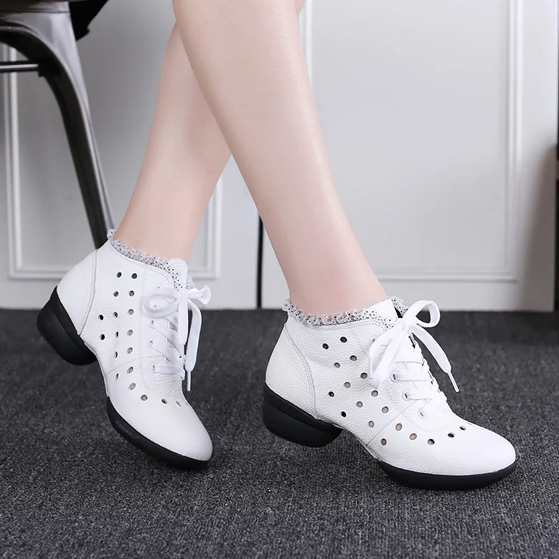 Dance Shoes Woman Genuine Leather Ladies Modern Soft Outsole Jazz Sneakers Breathable Female Dancing Fitness Sport Shoes