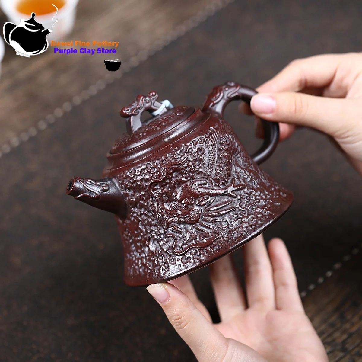 Yixing, purple clay teapot, antique copper clay, hammer patterned dragon bell, kung fu tea set, Chinese teapot