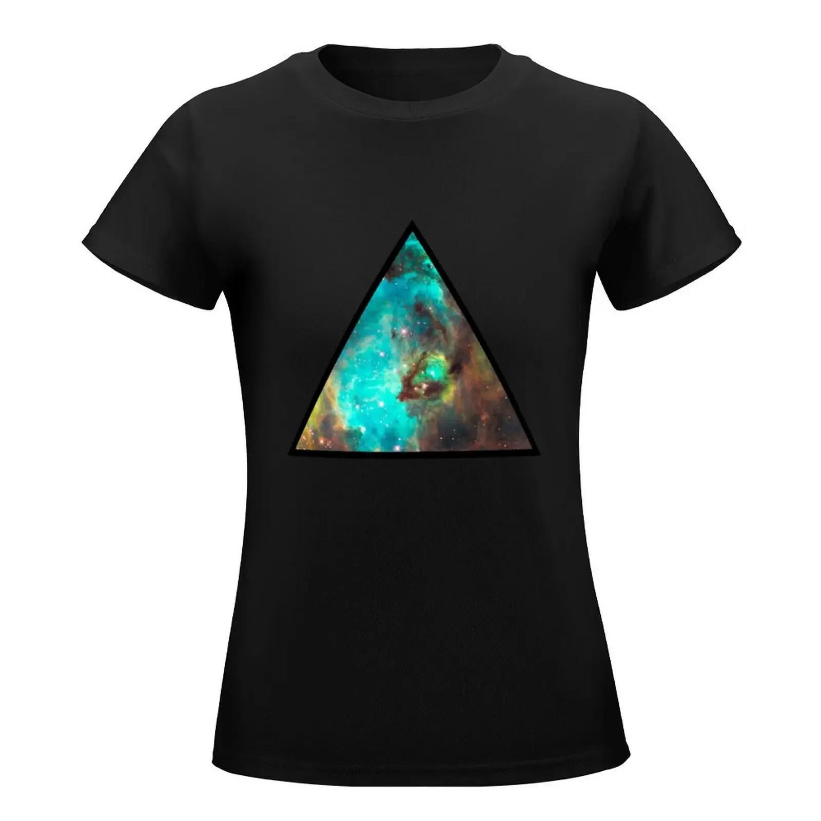 Green Galaxy Triangle T-Shirt tops summer clothes hippie clothes black t-shirts for Women