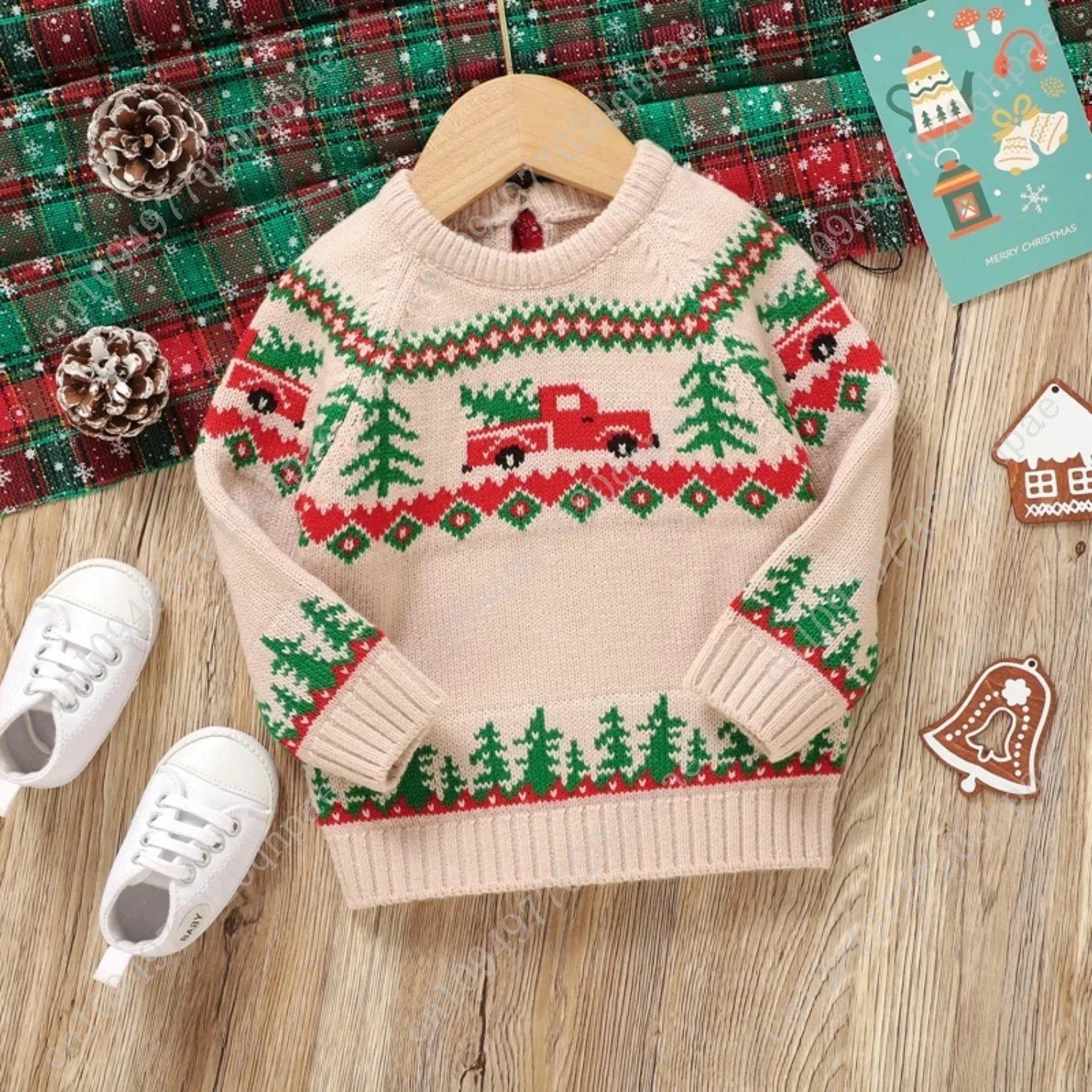 سترة عيد الميلاد للأطفال الأولاد بأكمام طويلة ورقبة دائرية وطباعة شاحنة بلوفرات متماسكة للرضع ملابس خريف وشتاء