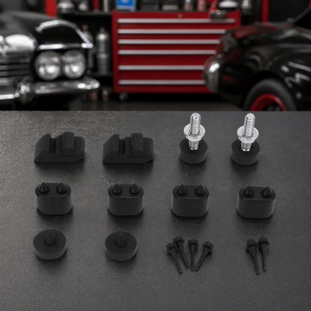 16PCS Black Hood Adjuster Metal + Rubber Fine Craft Bonnet Rubber Stopper Set for Camaro 1967‑1969/Camaro Convertible 1967‑1969