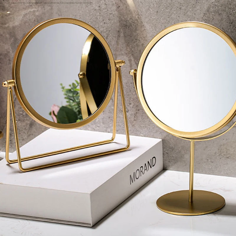 

Aesthetic Gold Mirror Makeup Compact Antique Decorative Quality Mirror Tempered Glass Frame Espejo Maquillaje LuzCosmetic Mirror