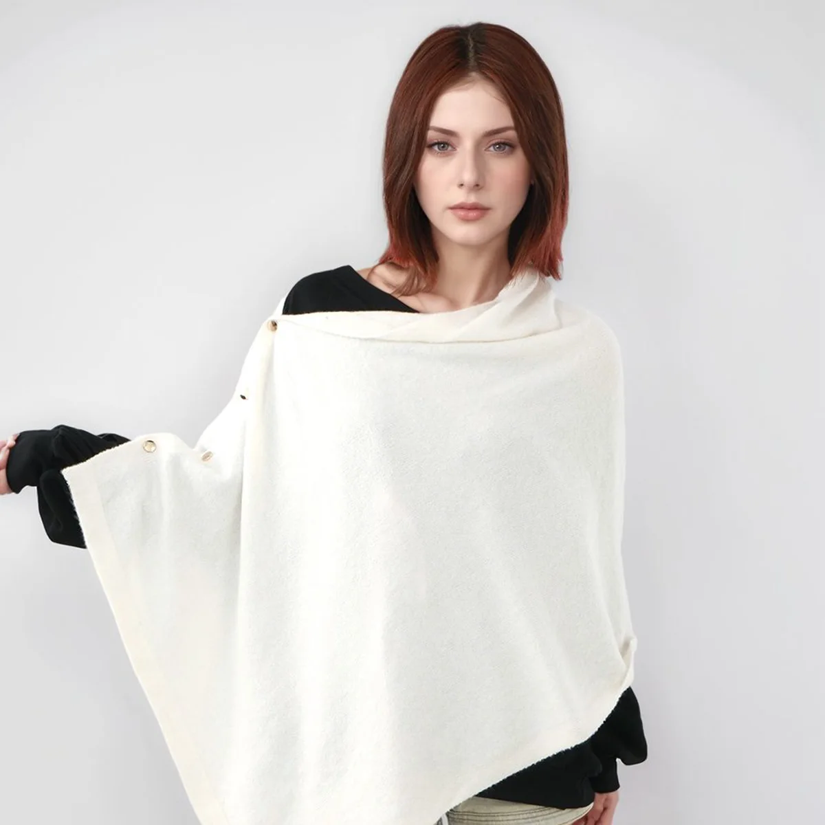 

Зимняя толстая шаль из пашмины, золотая пуговица, топ с нерегулярными плечами, теплый повседневный свитер, шаль, шарф, осенний универсальный шарф-пончо