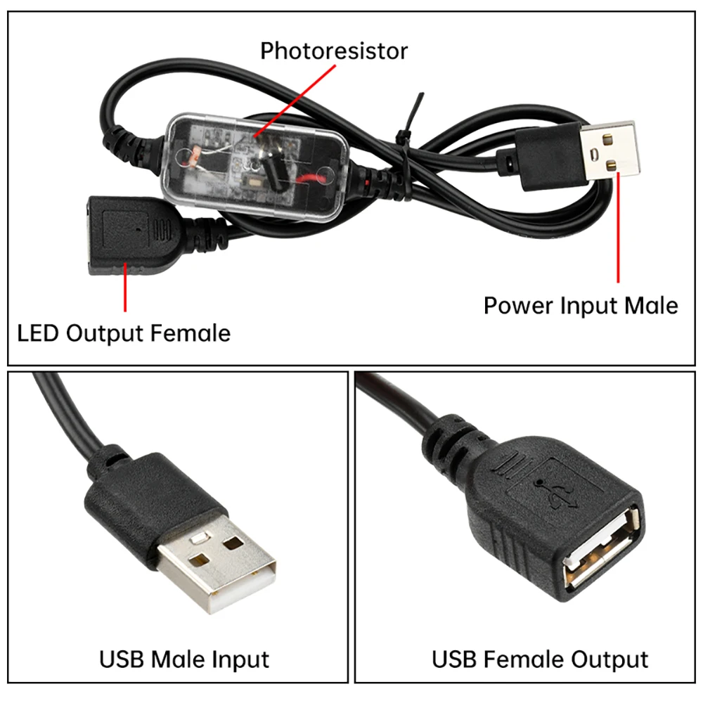 USB LED Dimmer Light Sensor Switch Light Control Sensor Switch USB Cable Day/Night Auto-On Light Sensor Cable Remote Control
