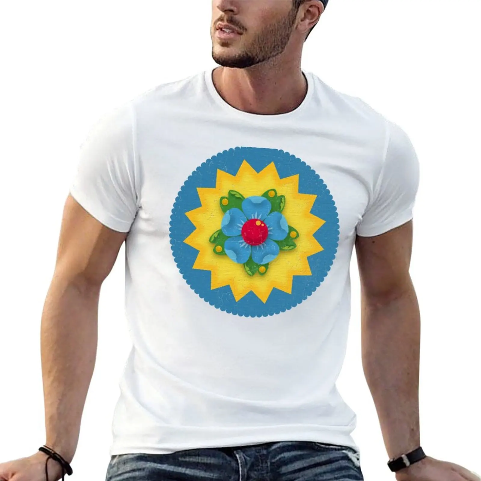 

Fileteado Filete Porteo Buenos Aires Street Art Style Vintage Sun and Blue Flower T-Shirt essential t shirt T-Shirt
