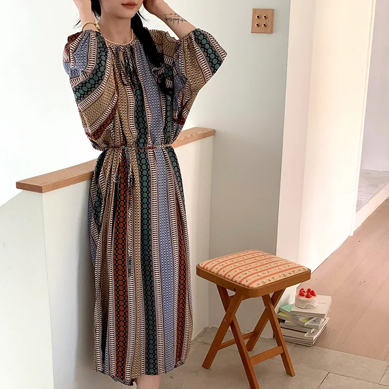 Printing Nightgown Summer New Long Sleeve Sleepwear Women Night Dress Loose Female Dresses Casual Bohemia Style Beach Long Dress