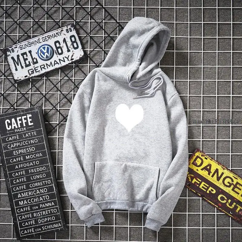 Fashion Womens Autumn Winter Hoodies Fleece Heart Print Harajuku Pullover Loose Lover Hoodies Sweatshirts Couple Casual
