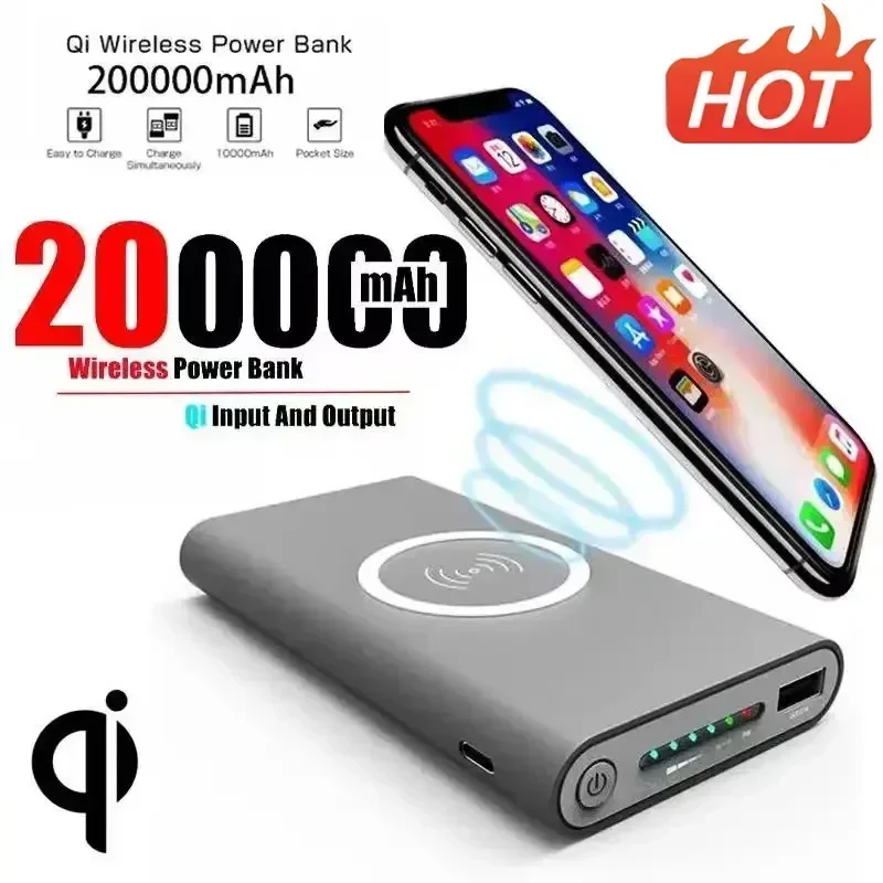 New 200000mAh Power Bank Two-Way Wireless Fast Charging Powerbank Portable Charger Type-C External Battery For iPhone Samsung