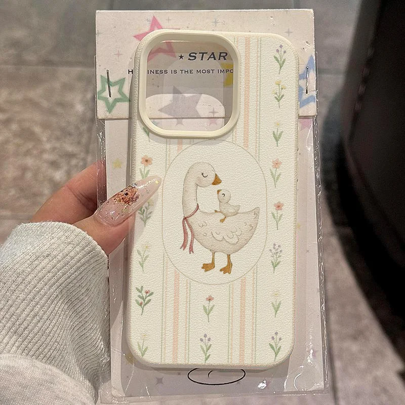 Floral Striped White Goose Phone Case for Samsung Galaxy S26 S25 S24 S23 S22 S21 S20 Plus Ultra A73 A52 A32 A25 A15 Cover