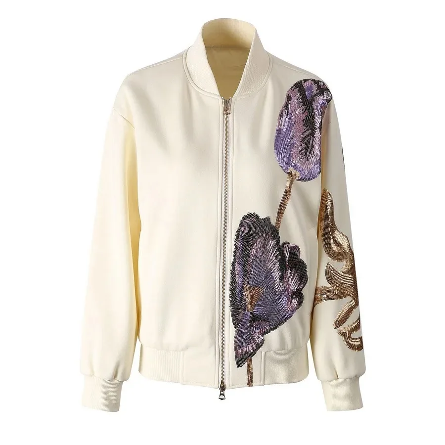 Women Sequins Jacket Spring Autumn Fashion Elegant Sparkly Coat Long Sleeve Stand Collar Casual Party Outerwear 2026 New