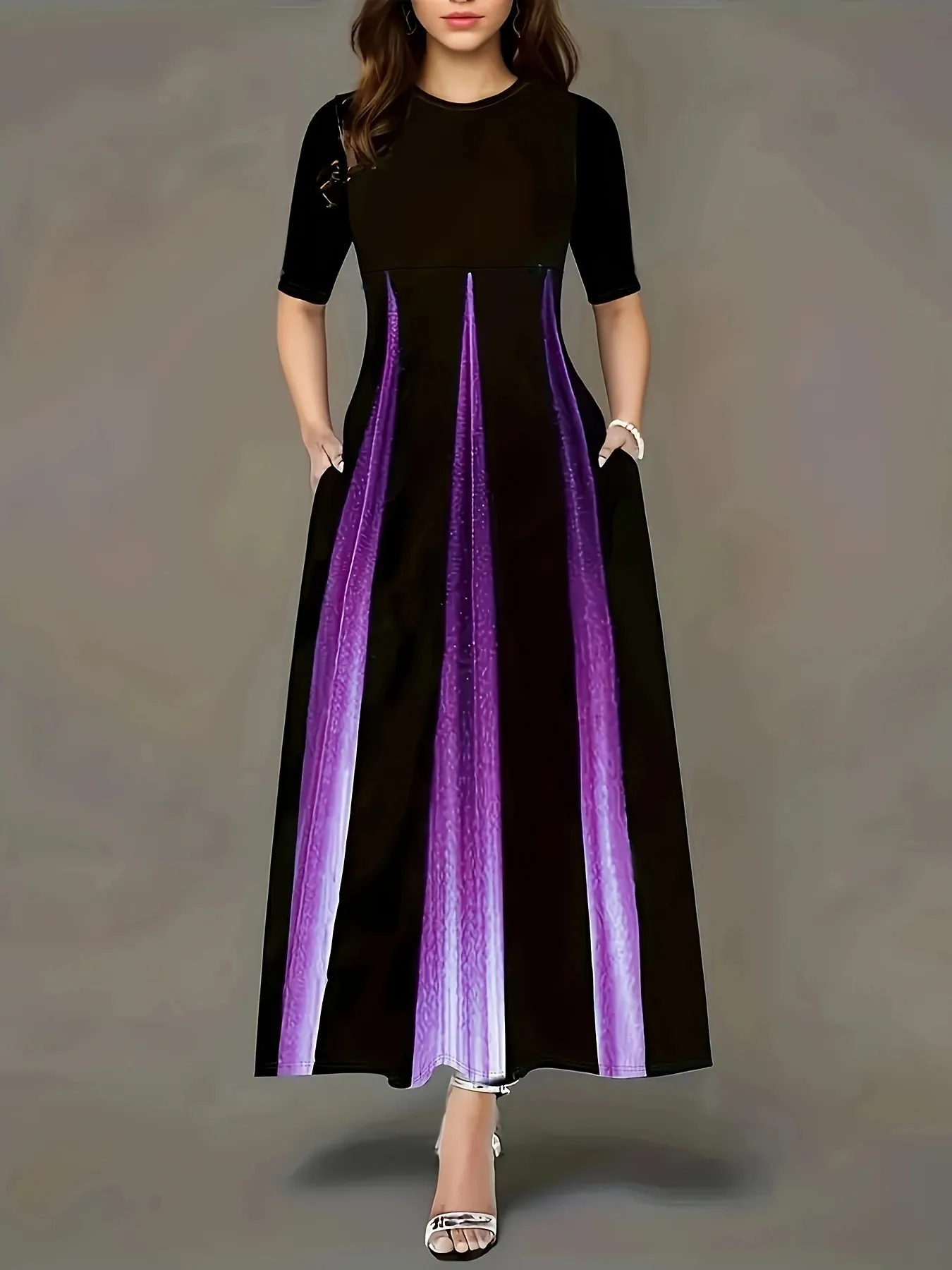 فستان برقبة مستديرة مطبوع عبر الحدود ، مقاس كبير ، منتج جديد ، أوروبا وأمريكا