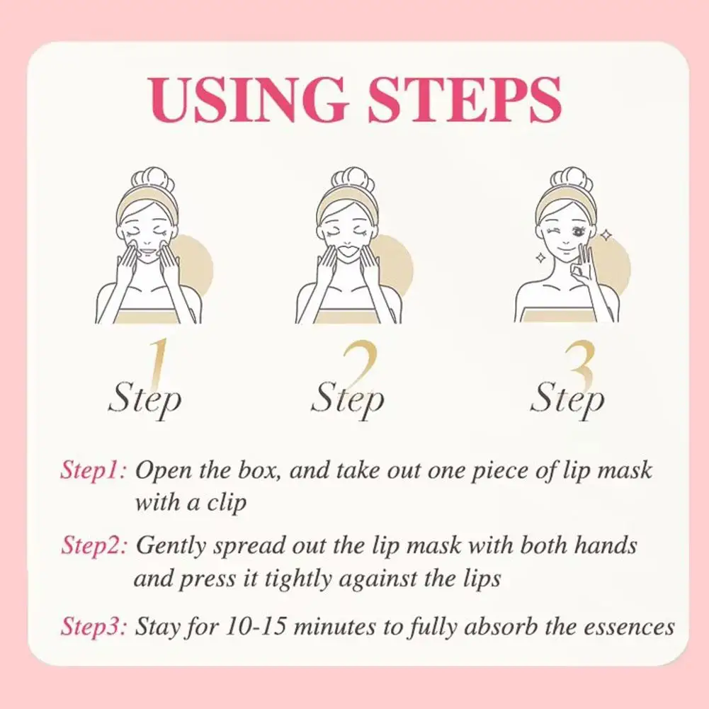 Máscara labial de colágeno reduz linhas labiais, hidrata e hidrata a área dos lábios e é uma máscara labial de gelatina de hidrogel rosa e macia