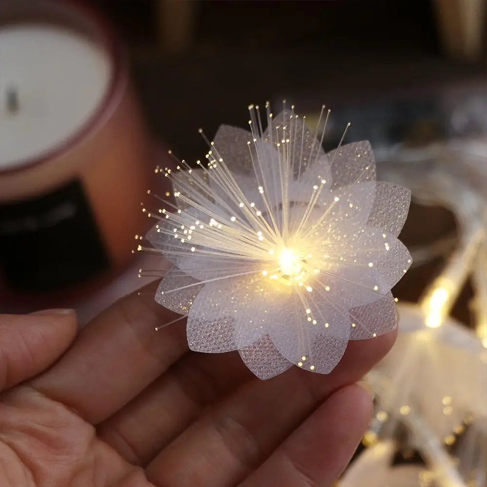 LED Fiber Optic Flower String Lights Battery Powered Flash Fairy Lamps Double Layered Christmas Tree Flower Lights Outdoor