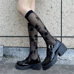 Rose Floral Print Long Socks Stockings Women Ultra-thin Transparent Women Stockings JK Japanese Style Lolita Kawaii Knee Socks