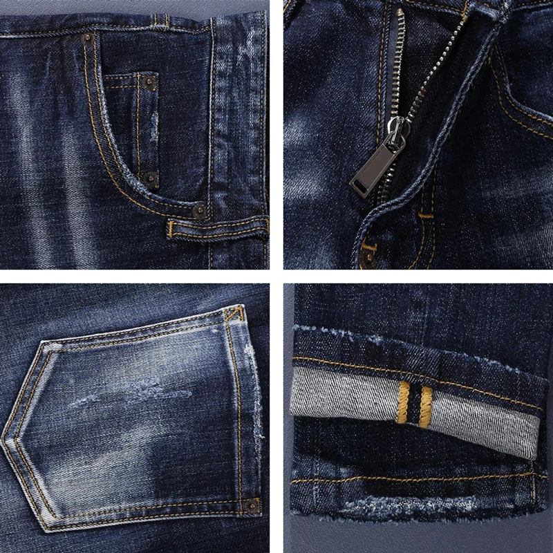 Street Designer Fashion Men Jeans Retro Washed Blue Stretch Slim Fit Patched Ripped Jeans Men Brand Vintage Y2K Denim Pants