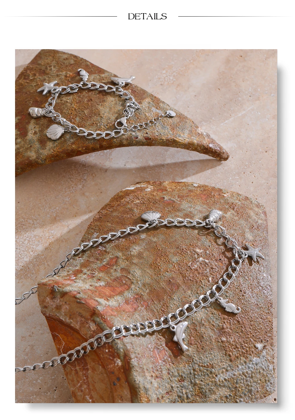 Yhpup Ocean Style Stainless Steel Seashell Conch Starfish Seahorse Drop Necklace Bracelet Bangle Waterproof Summer Daily Jewelry