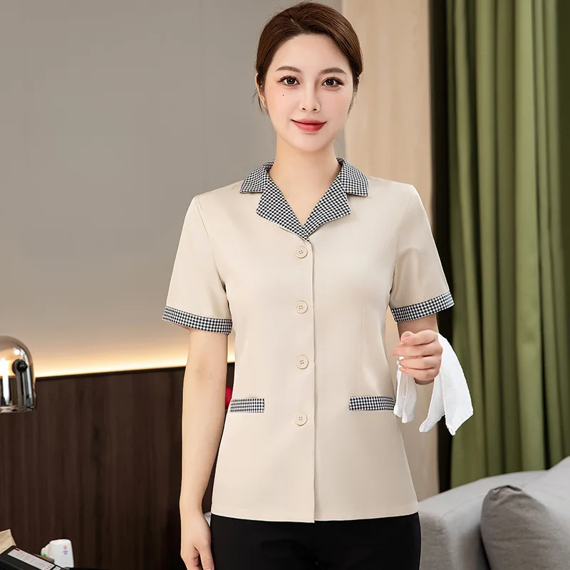 

Hotel Room Cleaning Staff Uniform Short Sleeve Mall Sales Office Property Cleaning Auntie Workwear Set Unisex