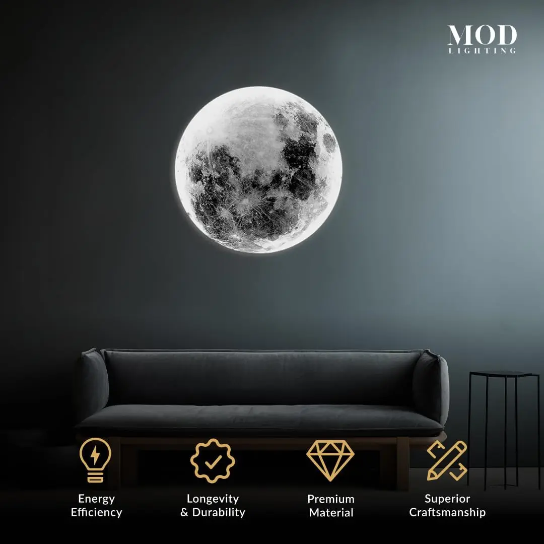 Modern Moon Wall Light, LED Fixture for Bedroom, Kids Room, Nursery, 24