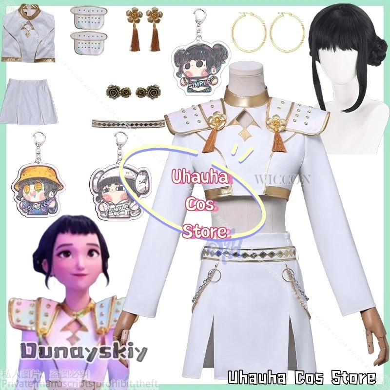 

Аниме фильм Kpop Demon косплей Zoey Huntrix WHAT IT SOUNDS LIKE сценическая форма белый корейский идол сексуальное мини-платье Хэллоуинскировка