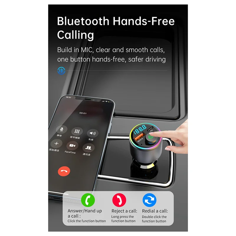 CS-BC89 Car Fast Charging 5.3 Bluetooth MP3 Player FM Transmitter QC18W Charger PD30W Translucent