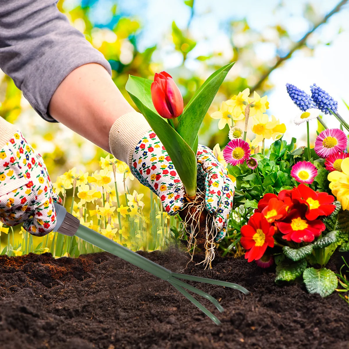 

Portable Garden Three Teeth Rake Steel Fork Durable Lightweight Gardening Tool Supplies for Soil Lawn Yard