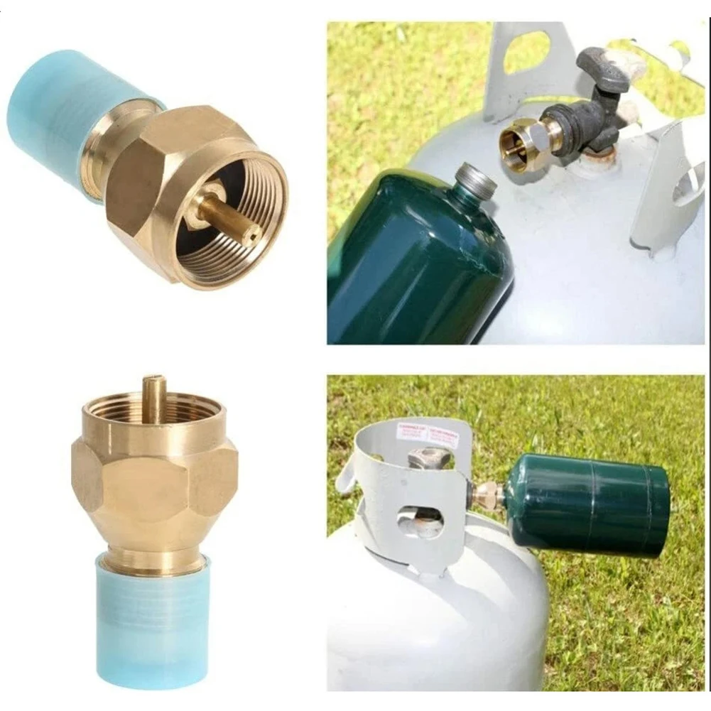Adaptor Isi Ulang Gas Propana Kuningan Teraman untuk Botol Sekali Pakai Lempar 1 Lb Silinder Tangki Tipe POL Ke Botol Gas 1 Bl