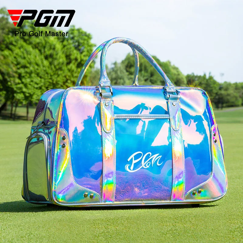 PGM Golf Women's Colorful Clothing Bag TPU Waterproof Material Colorful Laser Design Independent Shoe Pocket Large Capacity