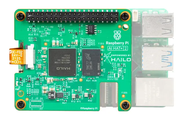 Raspberry Pi AI HAT+ 2 Expansion Board, a 40 TOPS Hailo-10H AI Accelerator and 8GB of Dedicated On-Board Memory, for Pi 5