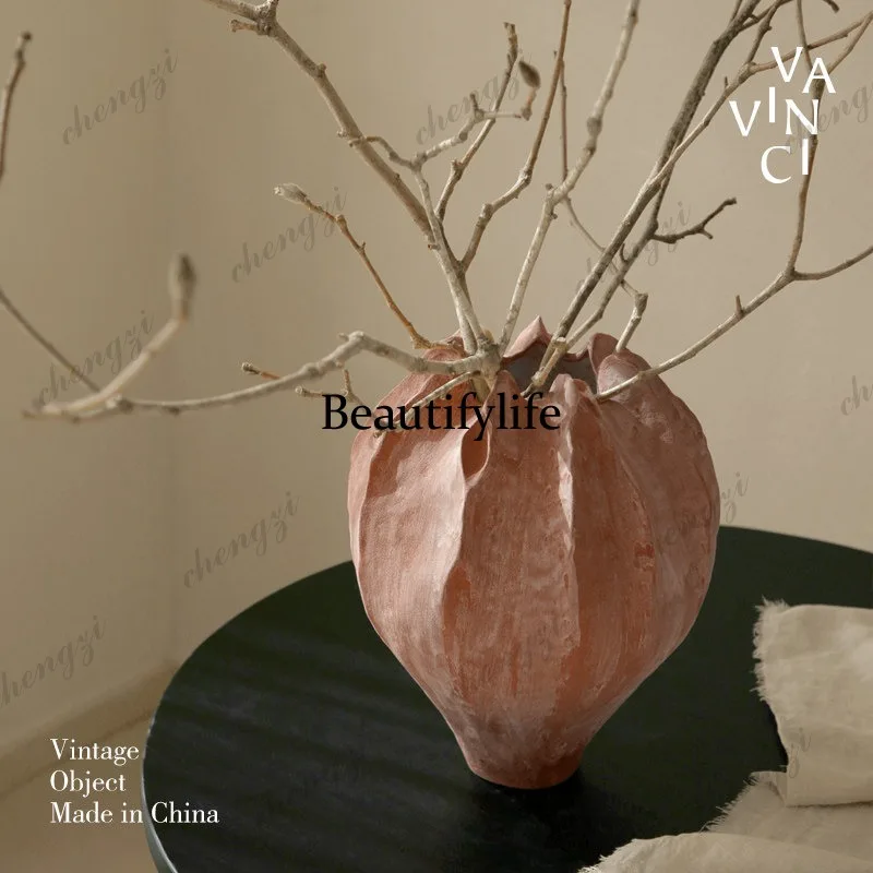 High-end living room entrance dried flower arrangement decorative ornament creative handmade ceramic vase