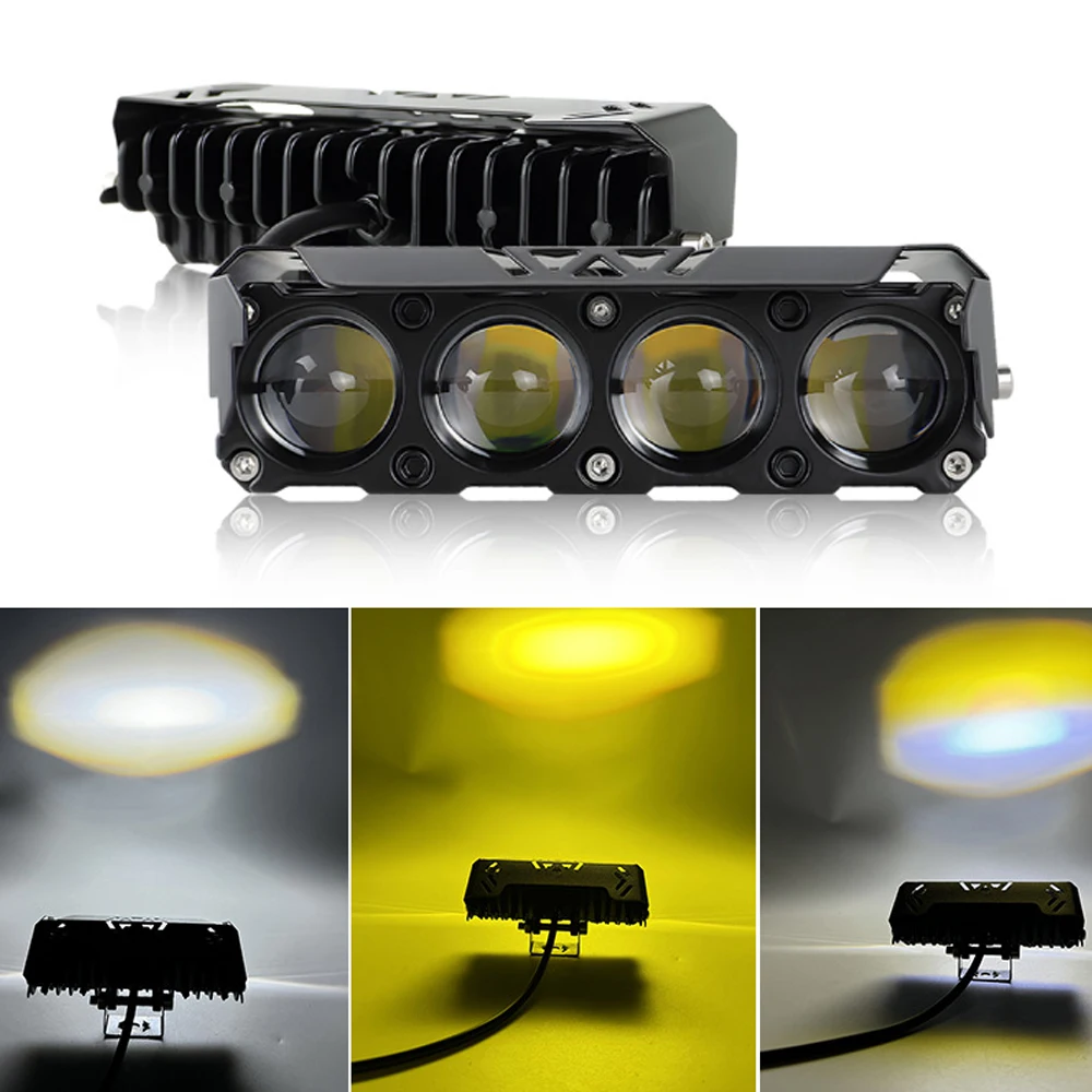 LED Lens Spotlight Motorcycle Headlight Driving Lamp Super Bright 4lens Spotlight Motorcycle External Lamp Yellow White